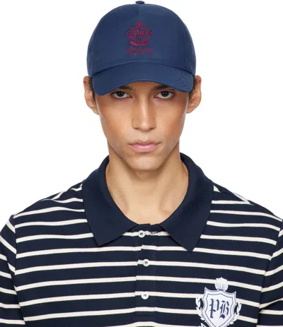 Balmain Navy Cotton College Emblem Cap In Blue