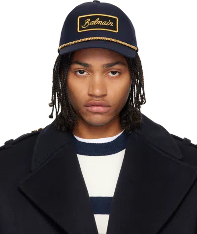 Balmain Navy Cotton Cord Cap