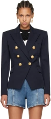 Balmain Black Double-breasted Jacket With Branded Buttons And Asymmetric Cut In Wool Woman In 6uc Marine