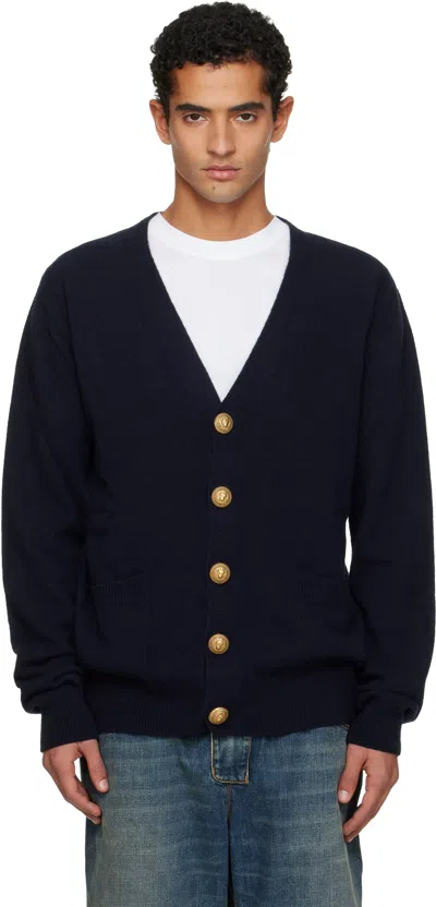 BALMAIN NAVY ECO-CASHMERE CARDIGAN