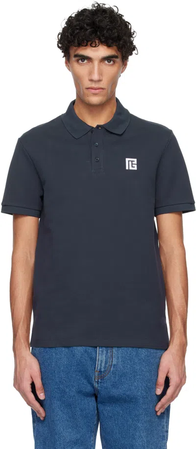 Balmain Silk Knit Polo Shirt Short Sleeves In Blue