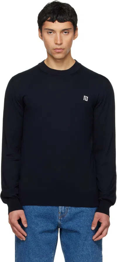 Balmain Navy Fine Silk & Cotton Sweater