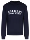 Balmain Navy Merino Intarsia Logo Sweater