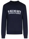 Balmain Navy Merino Wool Sweater Men In Blue