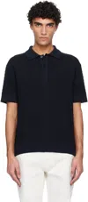 Balmain Textured Black Knitted Polo With Classic Collar In Black