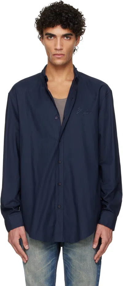 Balmain Navy Oxford Cotton Reg Shirt In Blue