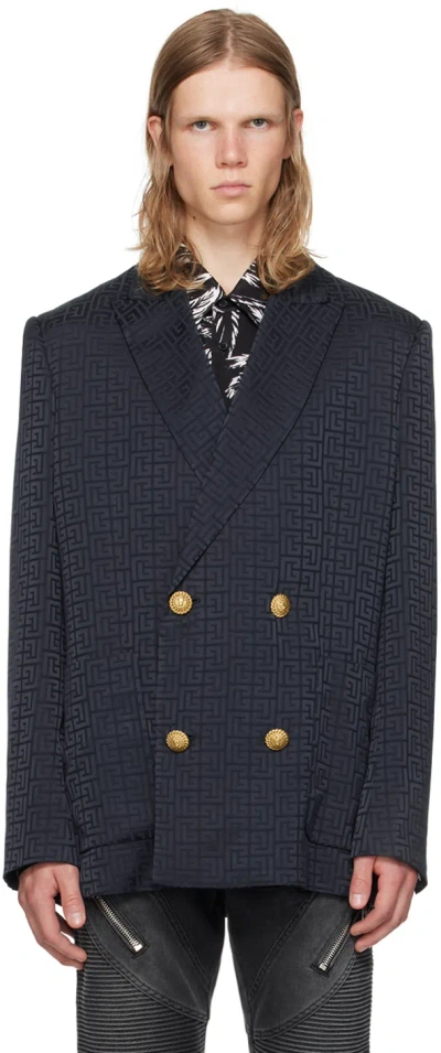 Balmain Navy Pb Labyrinth Blazer In Bleu Fonce/marine