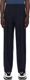Balmain Navy Pleated Grain De Poudre Trousers In 6ev Marine Fonce