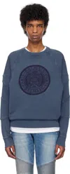 Balmain Navy Ribbed Coin Embroidery Sweatshirt In 6cx Bleu