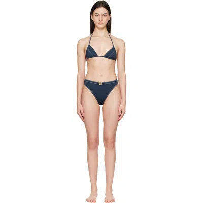 Balmain Navy Triangle High Brief Bikini In Blue