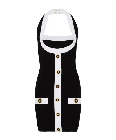 Balmain Two-tone Halterneck Mini Dress In Multi
