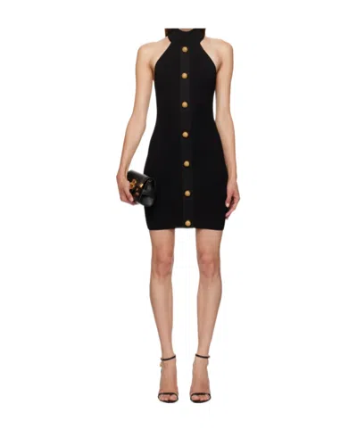 BALMAIN BALMAIN OFF SHOULDER BUTTON-DETAILED MINI DRESS