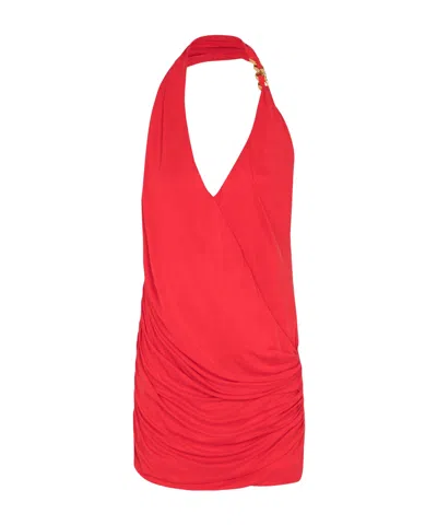 BALMAIN DRAPED JERSEY HALTERNECK DRESS
