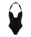 Balmain Plunging Halterneck Swimsuit In Black