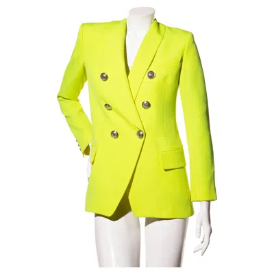 Pre-owned Balmain Neon Yellow Wool Double-breasted Blazer Fr 38