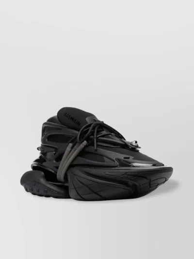 BALMAIN NEOPRENE & CALFSKIN SNEAKERS WITH CHUNKY RUBBER SOLE
