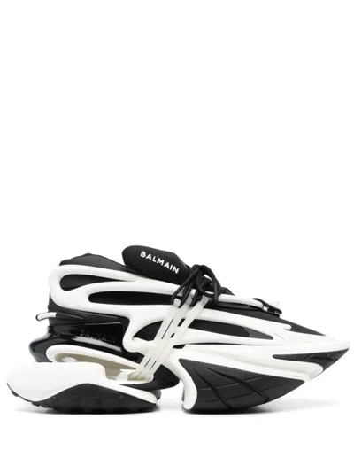 Balmain Neoprene And Calfskin Trainers With Sculptural Sole In Black
