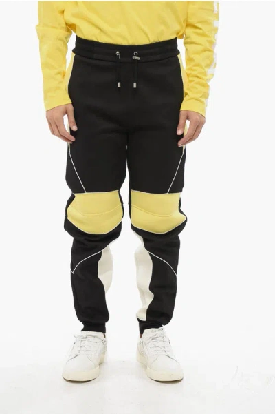 Balmain Neoprene Color Block Joggers In Black