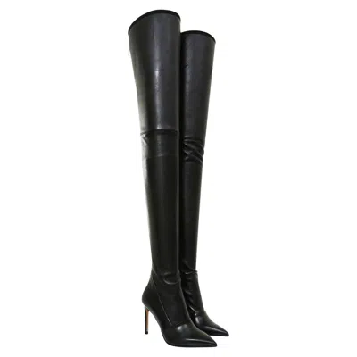 Pre-owned Balmain New  Black Stretch Leather Thigh High Stiletto Heel Boots It 36 37.5 38