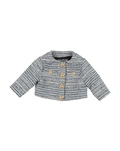 Balmain Babies'  Newborn Girl Jacket Pastel Blue Size 3 Cotton, Polyester, Acrylic In Gray