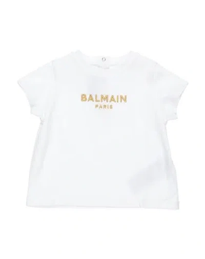 Balmain Babies'  Newborn Girl T-shirt White Size 3 Cotton, Metallic Fiber, Polyester, Paper
