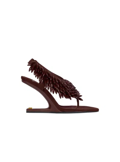 Balmain No Wedge Beaded Suede Sandals In Burgundy
