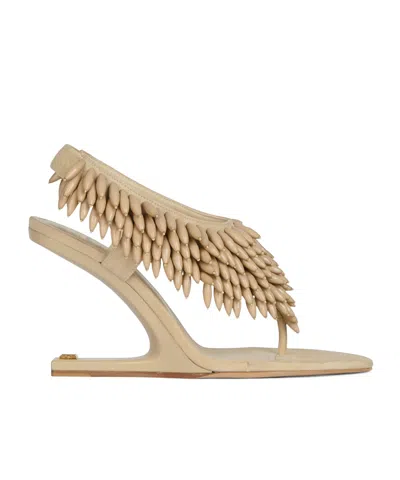 Balmain 95mm No Wedge Beaded Suede Thong Sandals In Brown