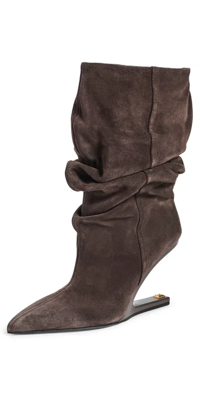 Balmain No Wedge Suede Ankle Boots 9dr Gris Fonce In Brown