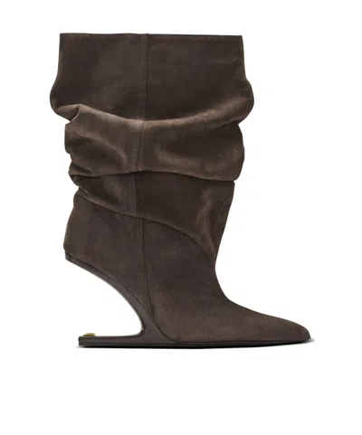 Balmain No Wedge Suede Ankle Boots In Brown
