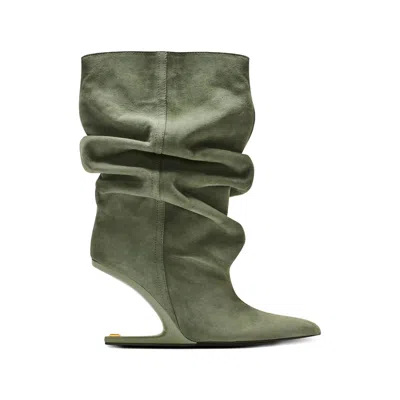 Balmain No Wedge Suede Ankle Boots In Green