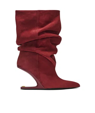 Balmain No Wedge Suede Ankle Boots In Red