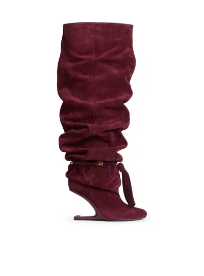 Balmain No Wedge Suede Leather Thigh-high Boots With Tassel In Multi