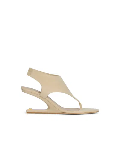 Balmain No Wedge Suede Sandals In Neutral