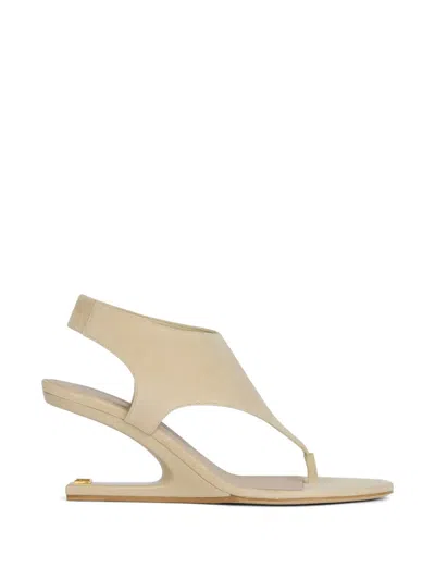Balmain No Wedge Suede Sandals In Neutral