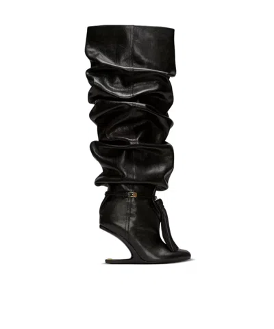 Balmain No Wedge Textured Leather Thigh-high Boots With Tassel In Black