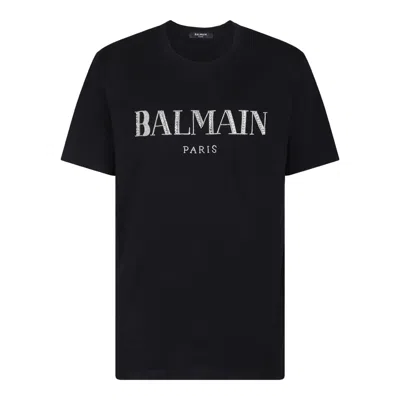 Balmain Noir Cristal Cotton T-shirts And Polos In Black