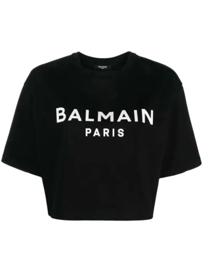 Balmain Noir Logo-print Cropped T-shirt In Black