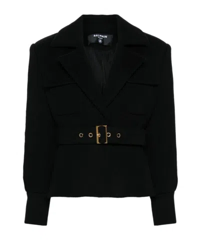 Balmain Notched-lapel Belted Jacket In Black