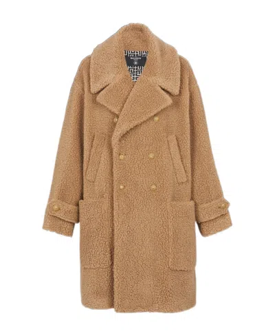 Balmain Beige Double-breasted Coat In 0ai Ivoire