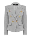 Balmain Wool-blend Jersey Double-breasted Blazer In Gray