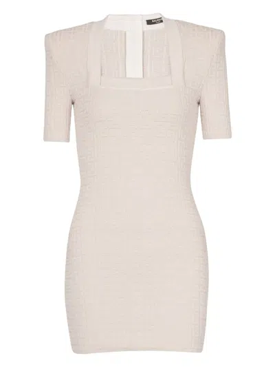 Balmain Nude Short Knit Dress In Neutral