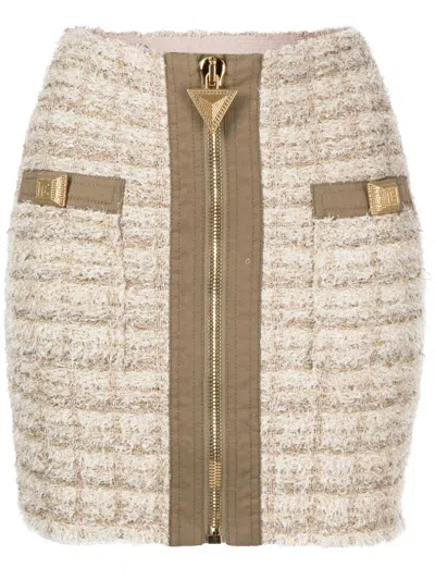 Balmain Nude Viscose Mini Skirt In Brown
