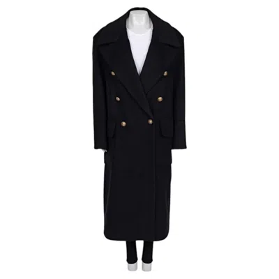 Pre-owned Balmain Nwt  Black Wool Cashmere Straight Coat Sz.40/l