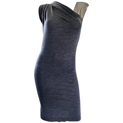 Pre-owned Balmain Nwt Pierre  Sz 40 / 8 Chainmail One Shoulder Grey Wool Metal Mesh Dress In Gray
