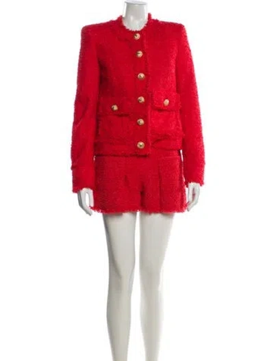 Pre-owned Balmain Nylon Fringe Trim Accent Short Set W/ Tags In Pink