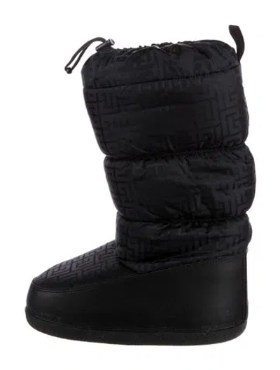Pre-owned Balmain Nylon Graphic Print Snow Boots In Black