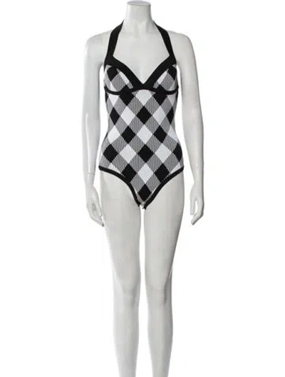Pre-owned Balmain Nylon Plaid Print Bodysuit W/ Tags In White