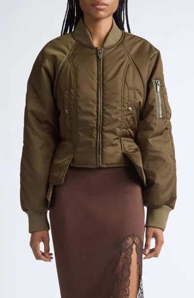 Balmain Nylon Signature Bomber Jacket In Green