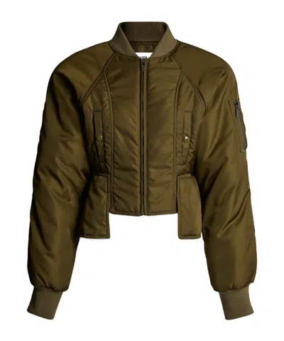 Balmain Nylon Signature Bomber Jacket In Green