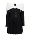 Balmain Off-the-shoulder Two-tone Ribbed-knit Mini Dress In Black